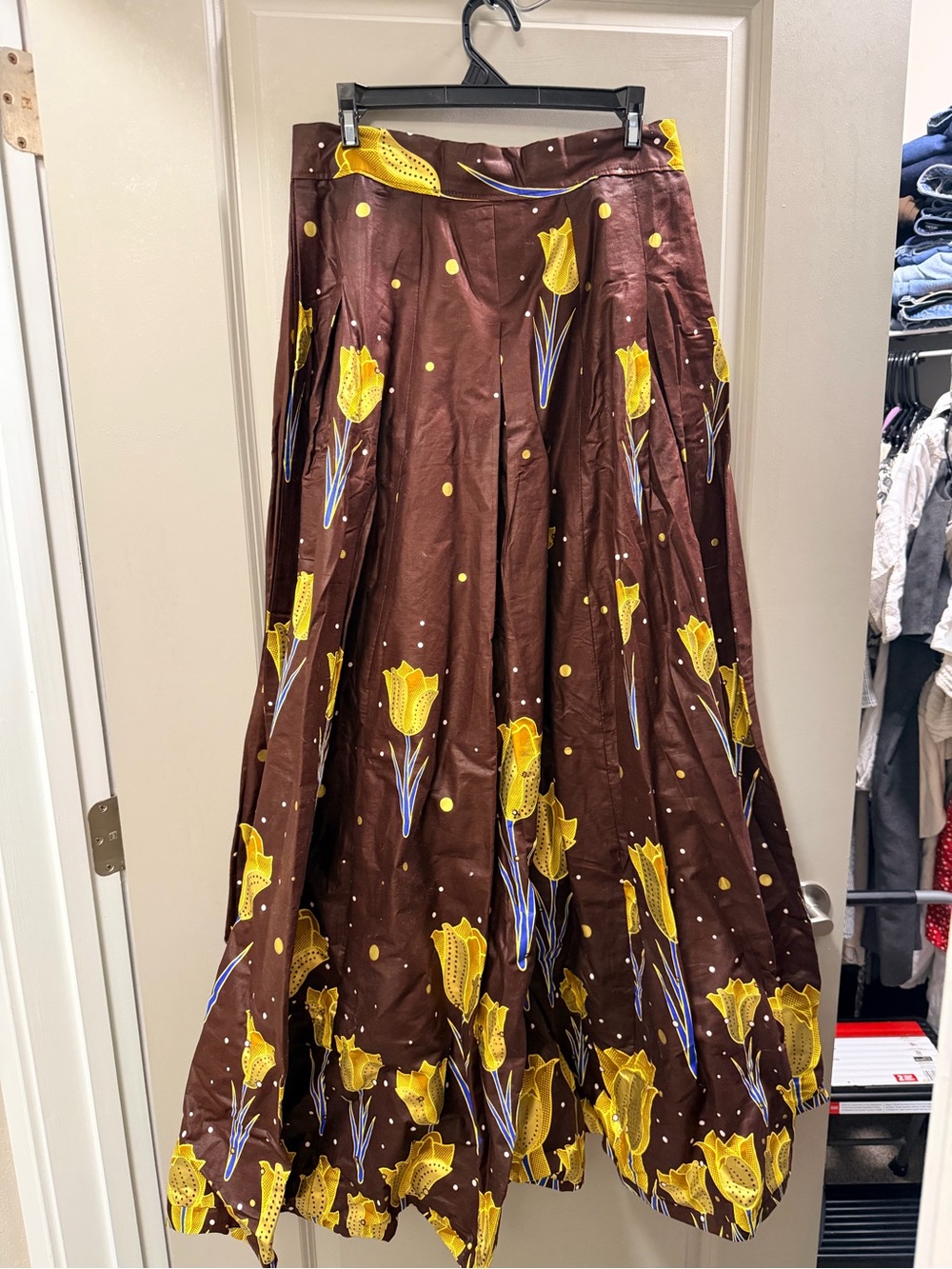 Brown Maxi Skirt with Yellow Floral Print
